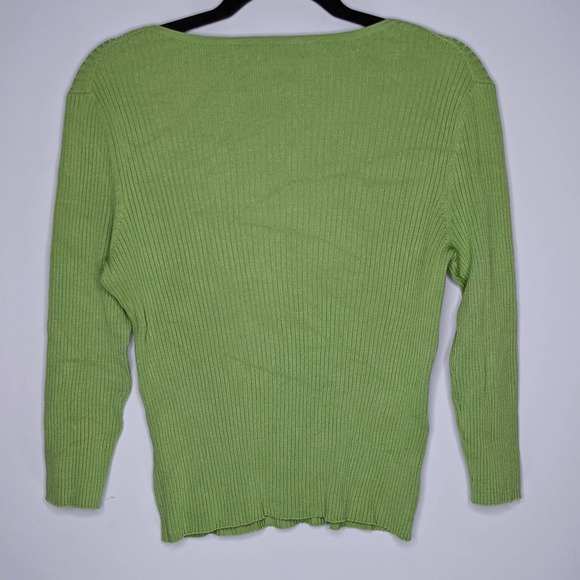 CABLE & GAUGE • Green Ribbed Silk Top Blouse Sz L - Picture 4 of 5